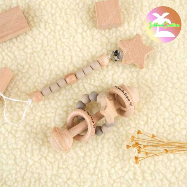 Personalised Sensory Toy Set, Rattle Toy, Newborn Gifts, Educational Toys, Montessori Wooden Baby Keepsake Rattle, Shower Gift - image 1