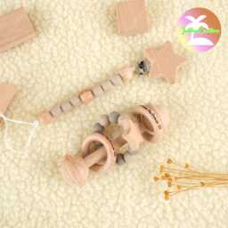 Personalised Sensory Toy Set, Rattle Toy, Newborn Gifts, Educational Toys, Montessori Wooden Baby Keepsake Rattle, Shower Gift - thumbnail 1