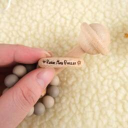Personalised Sensory Toy Set, Rattle Toy, Newborn Gifts, Educational Toys, Montessori Wooden Baby Keepsake Rattle, Shower Gift - thumbnail 3