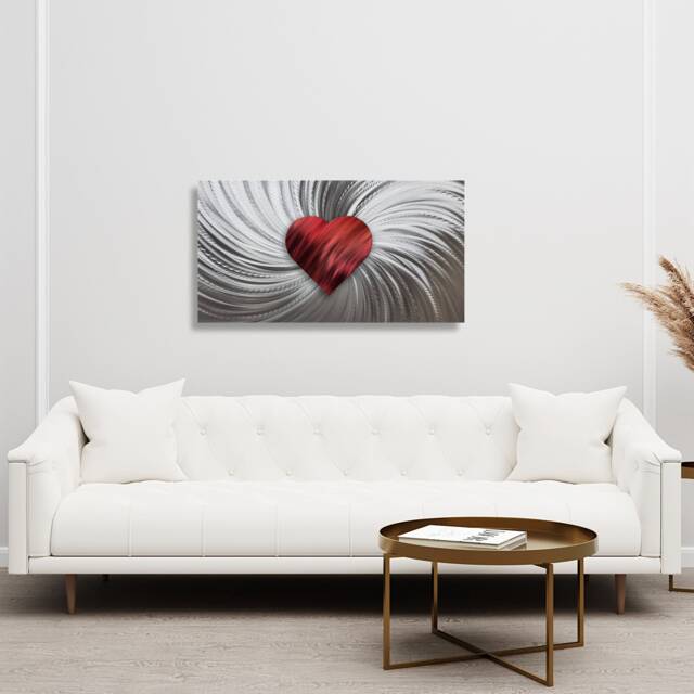Metal Artwork, Contemporary Art, Wall Sculpture, Heart Metallic Silver Modern Unique Decor - image 1