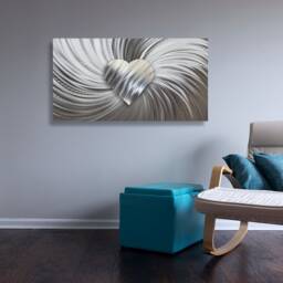Metal Artwork, Contemporary Art, Wall Sculpture, Heart Metallic Silver Modern Unique Decor - thumbnail 2