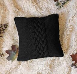 Knit Pillow Cushion Hand Knitted Throw Chunky Cover Black Cable Knit Cushion Case Decorative Couch Handmade Rustic Home Decor