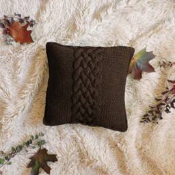 Knit Pillow Cushion Hand Knitted Throw Chunky Cover Black Cable Knit Cushion Case Decorative Couch Handmade Rustic Home Decor - thumbnail 3