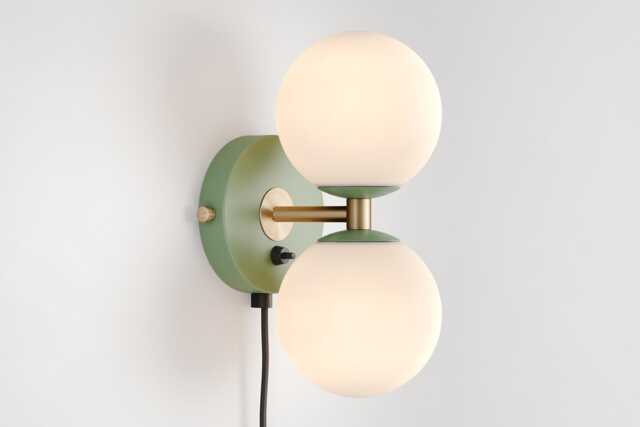 Mia Mid Century Modern Plug-In Wall Sconce Olive Green Sphere Milk Glass Globe Plafond Vanity Light Bedside Lamp Retro Fixture - image 1