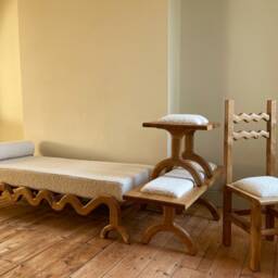 Solid Oak Boucl?? Stool - Luxury Handcrafted UK Furniture Home Decor - thumbnail 4