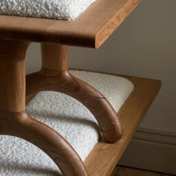 Solid Oak Boucl?? Stool - Luxury Handcrafted UK Furniture Home Decor - thumbnail 2