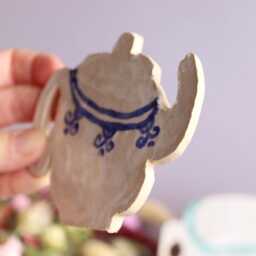 Handmade Ceramic Tea Cup Wall Art Tiny Painted Clay Decor - thumbnail 2