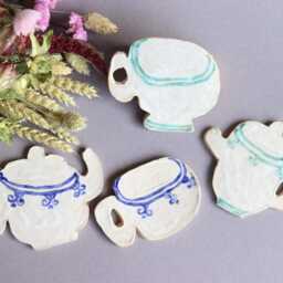 Handmade Ceramic Tea Cup Wall Art Tiny Painted Clay Decor - thumbnail 3