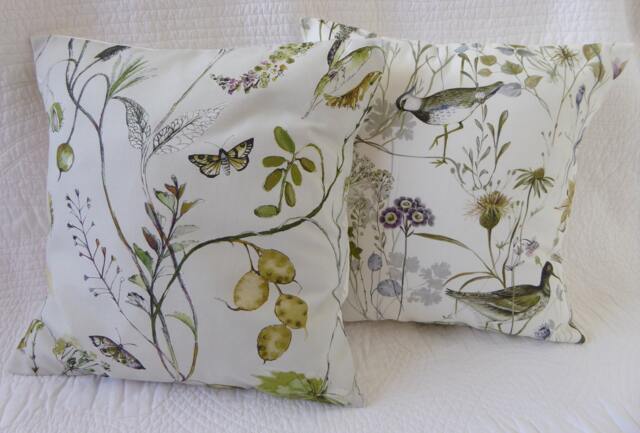 Wildflower Bird Print Cushion Covers - Set Of 2 - Handmade Cotton 16 Inch/40cm - image 1