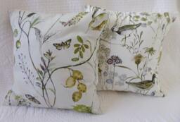Wildflower Bird Print Cushion Covers - Set Of 2 - Handmade Cotton 16 Inch/40cm - thumbnail 1