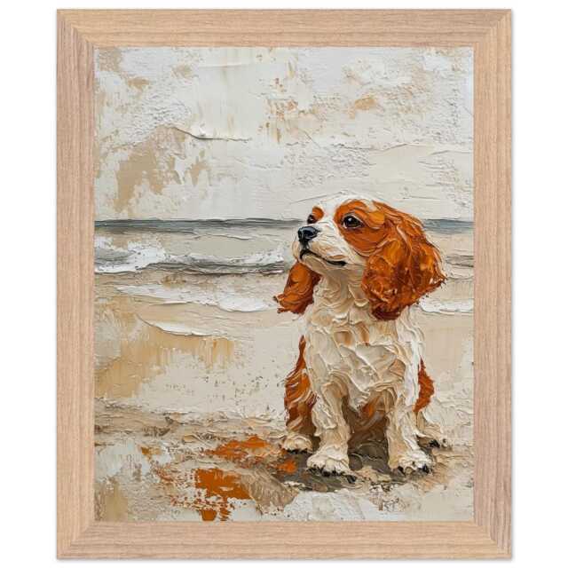 Framed Print Gift For Blenheim Cavalier King Charles Spaniel Owner Abstract Beach Dog Oil Painting - image 1