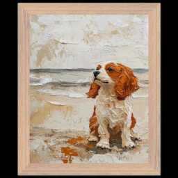 Framed Print Gift For Blenheim Cavalier King Charles Spaniel Owner Abstract Beach Dog Oil Painting - thumbnail 3
