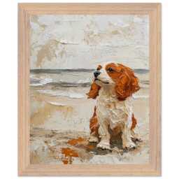 Framed Print Gift For Blenheim Cavalier King Charles Spaniel Owner Abstract Beach Dog Oil Painting - thumbnail 1