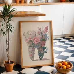 Dental Wall Art Print - Floral Tooth Illustration Elegant Dentist Office D??cor Botanical Medical - thumbnail 2