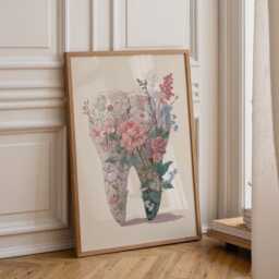 Dental Wall Art Print - Floral Tooth Illustration Elegant Dentist Office D??cor Botanical Medical - thumbnail 1