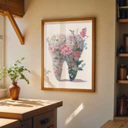 Dental Wall Art Print - Floral Tooth Illustration Elegant Dentist Office D??cor Botanical Medical - thumbnail 3