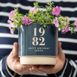 Personalised Birthday Indoor Plant Pot, Engraved To Order, A Special Date & Message, Ideal Gift For Or Valentines - thumbnail 1