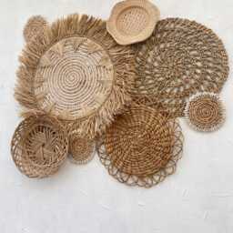 Set Of 8 Twist Natural Wall Basket & Decor, Boho Art Set, Round Placemats For Art - thumbnail 2
