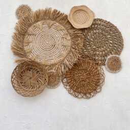 Set Of 8 Twist Natural Wall Basket & Decor, Boho Art Set, Round Placemats For Art - thumbnail 3