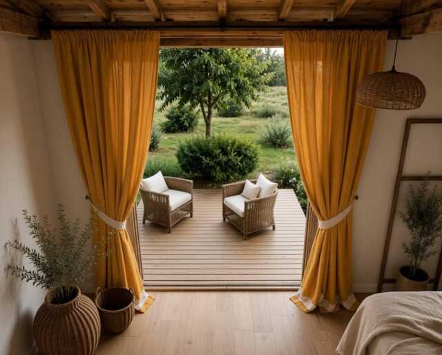 Mustard Yellow Linen Curtains, Farmhouse Boho Minimalist Window Drapes - image 1