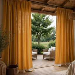 Mustard Yellow Linen Curtains, Farmhouse Boho Minimalist Window Drapes - thumbnail 2