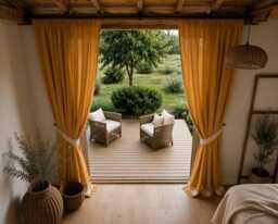Mustard Yellow Linen Curtains, Farmhouse Boho Minimalist Window Drapes - thumbnail 1