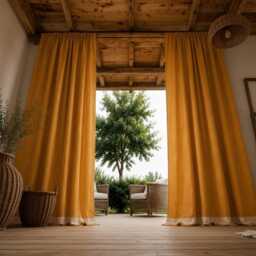 Mustard Yellow Linen Curtains, Farmhouse Boho Minimalist Window Drapes - thumbnail 3