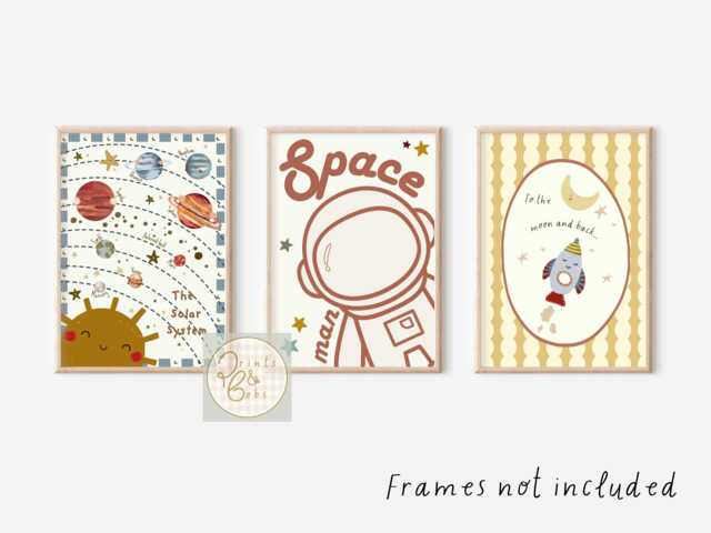 Set Of 3 Space Prints. Perfect For A Nursery, Bedroom Or Playroom - Prints Only