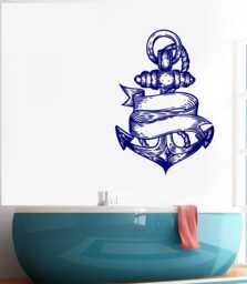 Wall Vinyl Decal Sea Nautical Marine Anchor Engraved Style Decoration For Yacht Decor - #2604Dn - thumbnail 1