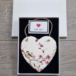 Decoupaged Slate Heart Wall Hanging Bird & Blossom Decor - 15cm - thumbnail 3