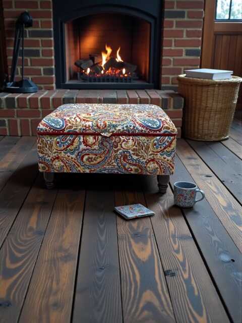 Cottage Inspired Paisley Woven Jacquard Coarse Textured Footstool Ottoman - image 1