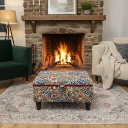Cottage Inspired Paisley Woven Jacquard Coarse Textured Footstool Ottoman - thumbnail 2