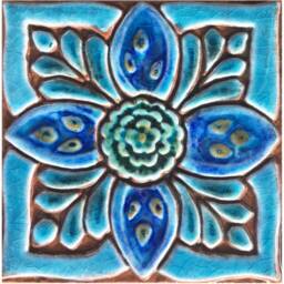 3 Ceramic Tiles For Bathroom Design, Wall Art, Kitchen Backsplash Ideas, Backyard Moroccan-Mandala-Suzani Design 15cm Turquoise - thumbnail 2