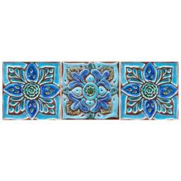 3 Ceramic Tiles For Bathroom Design, Wall Art, Kitchen Backsplash Ideas, Backyard Moroccan-Mandala-Suzani Design 15cm Turquoise - thumbnail 1