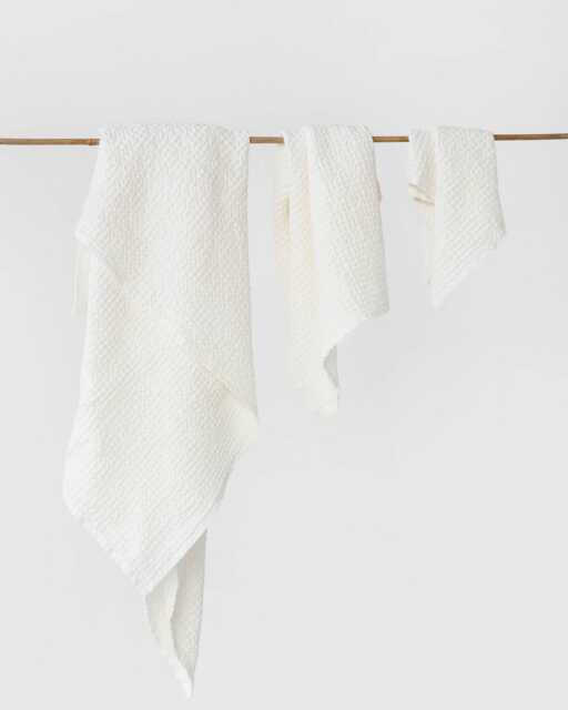 White Linen Waffle Towel Set - Soft Quick Dry Towels For Face, Hand, Body Minimalist Spa Stonewashed Natural Gift Bathroom - image 1
