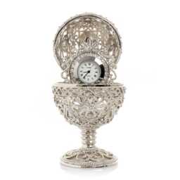 Silver Faberge Egg Trinket Box Keren Kopal Clock & Swarovski Crystals - thumbnail 1