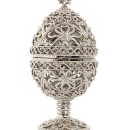 Silver Faberge Egg Trinket Box Keren Kopal Clock & Swarovski Crystals - thumbnail 2