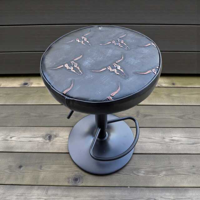 Longhorn Embossed Leather Bar Stool - Adjustable Height 360 Rotating Seat - Gl - image 1