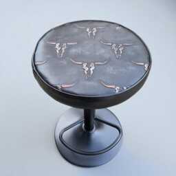 Longhorn Embossed Leather Bar Stool - Adjustable Height 360 Rotating Seat - Gl - thumbnail 4