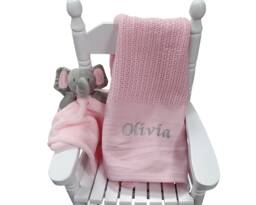 Personalised Baby Blanket & Elephant Comforter - Gift Sets For Newborns Girl Hamper Girls Keepsake Babies - thumbnail 1