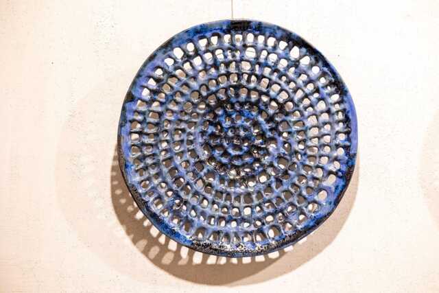 Embossed Ceramic Wall Art, Blue Porcelain Sculpture, Handmade - image 1