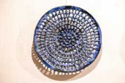 Embossed Ceramic Wall Art, Blue Porcelain Sculpture, Handmade