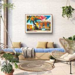 Grenada Artwork Poster Print Of Caribbean House With Mango Tree - Tropical Village Street Scene Colorful Wall Art Home - thumbnail 2