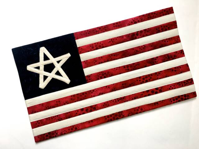 Flag Wall Hanging, Patriotic Fiber Art, Quilted Red White Blue Decor, 18-1/2' X 10-1/2 - image 1