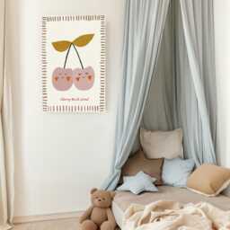 Cute Cherry Nursery Print, Baby Art, Fruit Whimsical Animal Kids Room Decor, Art Decor - thumbnail 3