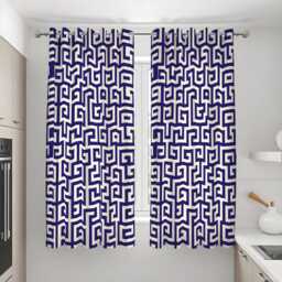 Navy Blue Greek Key Curtains, Modern Geometric Pattern Drapes, Made To Measure Window Panels, Custom Eyelet Or Rod Pocket Curtains - thumbnail 3
