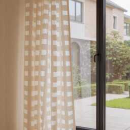 A Pair Of Natural Linen Blend Checkered Sheer Curtains , Caf?? Curtains, Tulle Curtains, Custom Made, Privacy Curtains, Any Size - thumbnail 2