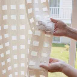 A Pair Of Natural Linen Blend Checkered Sheer Curtains , Caf?? Curtains, Tulle Curtains, Custom Made, Privacy Curtains, Any Size - thumbnail 3