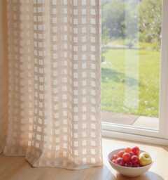 A Pair Of Natural Linen Blend Checkered Sheer Curtains , Caf?? Curtains, Tulle Curtains, Custom Made, Privacy Curtains, Any Size - thumbnail 1