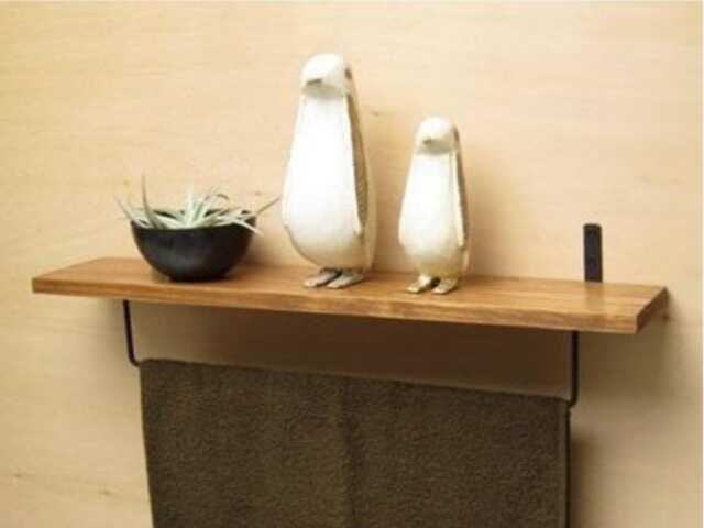 Rustic Wood Shelf With Raw Steel Towel Rail - Industrial Bathroom Decor - image 1